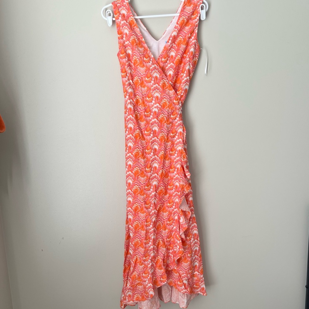 J.McLaughlin Women’s Cerise Linen Cotton Pink Orange Wrap Dress Size XS